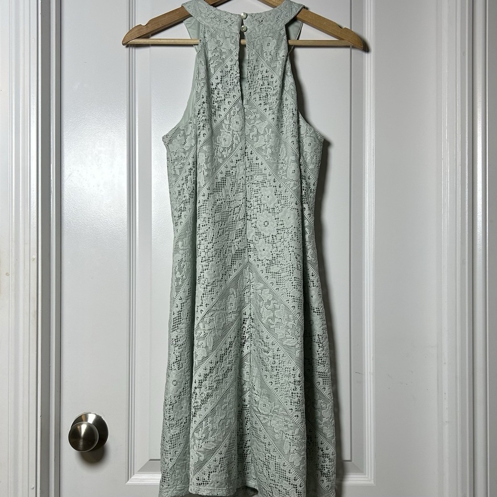Altar'd State Sage Green Crochet Lace Halter Keyhole Back Shift Dress Boho Style - Picture 2 of 2